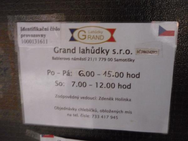 Otvírací doba - Lahůdky Grand - Lidová jídelna Olomouc