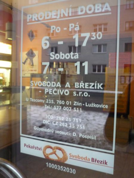 Otvírací doba pekařství Svoboda Březík