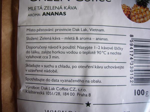 Dak Lak - Green coffee Anans mletá 100g - text cz