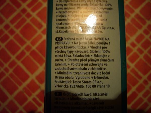 CZ text - Tesco - 100% Arabica Premium Fresh ground coffee 250g