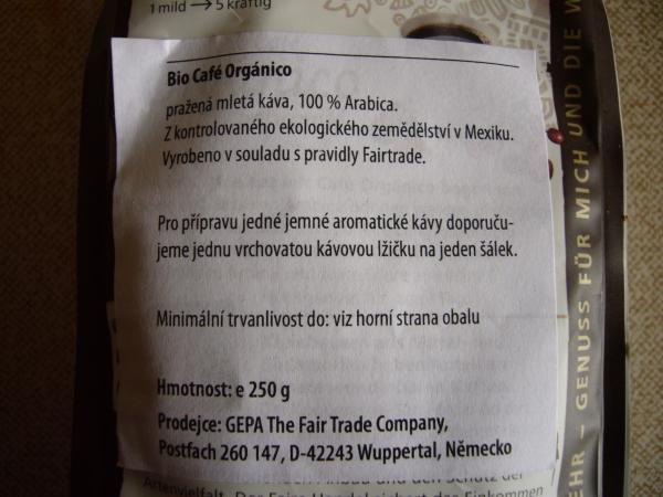 Gepa - Bio Café Organico naturmild gemahlen 250g - cz text