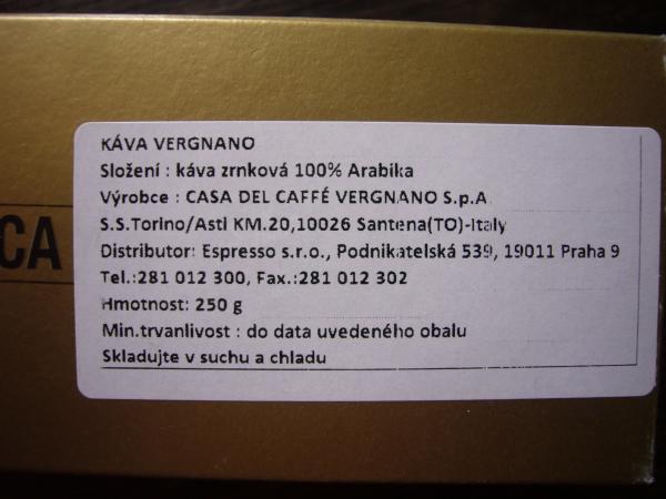 Caffé Vergnano - Coffeebeans 100% Arabica 250g - cz text